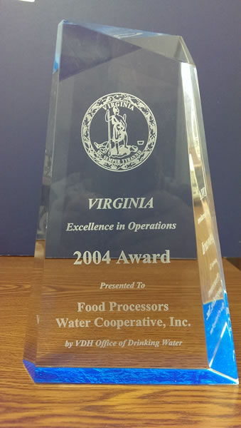 In 2004 FPWC was recognized for Excellence in Operations by the Virginia Department of Health, Office of Water Programs. The five areas of excellence achieved were for Cross-Connection Control Program, Financial Management, Water Quality Process Control, Distribution System Management, and Plant Staffing and Training.